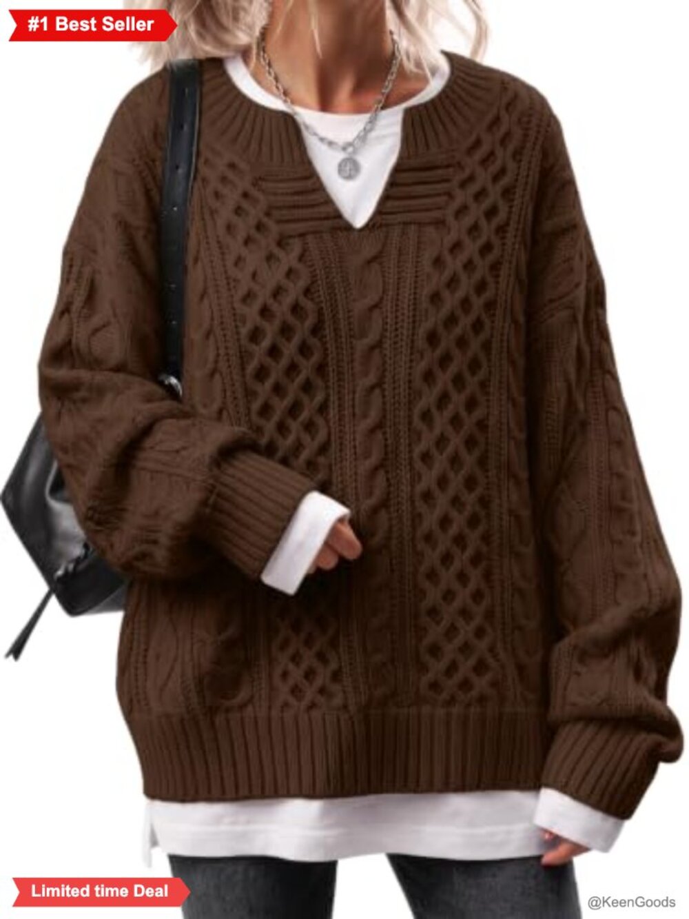 Oversized Cable Knit V-Neck Pullover Sweater Soft Warm Fall Winter